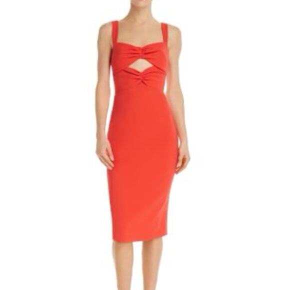 Likely Terry Ruched Cutout Midi Dress Coral Sleeveless Dress size 10 EUC - Picture 1 of 5